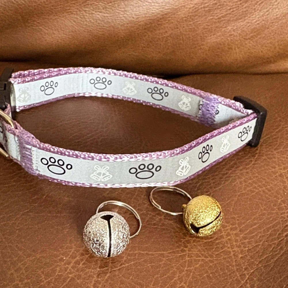 Adjustable Pink Cat Collar with Paw Print Charm - Brand: